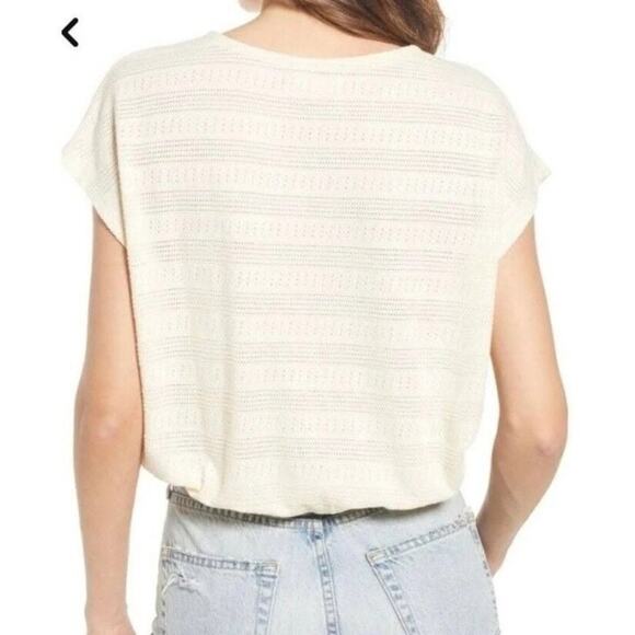 Madewell #AN461 Women Size Small Pointelle Knit Short Sleeve Crop Top Beige Cap - Picture 7 of 10